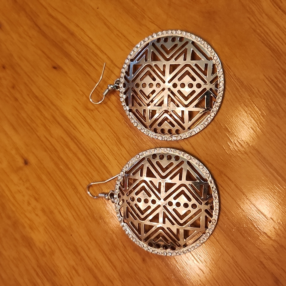 Silver Round Mosaic Cut Out Earrings, GUC